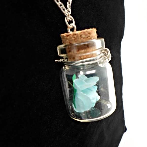Blue Rose Wish Bottle Necklace - Picture 4 of 7